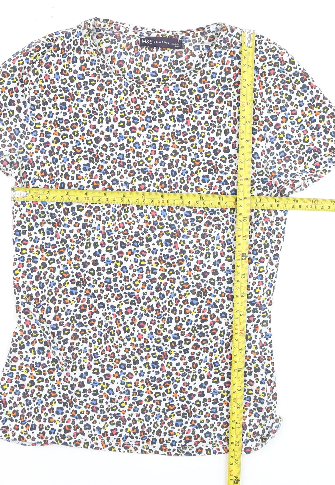 Marks and Spencer Womens Multicoloured Animal Print Cotton T-Shirt Size 8