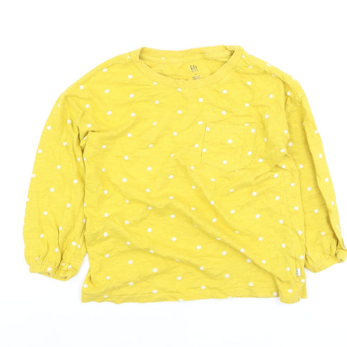 GAP Kids Girls Yellow Polka Dot Long Sleeve Cotton T-Shirt - Size M