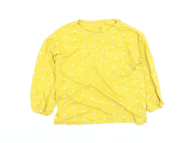 GAP Kids Girls Yellow Polka Dot Long Sleeve Cotton T-Shirt - Size M