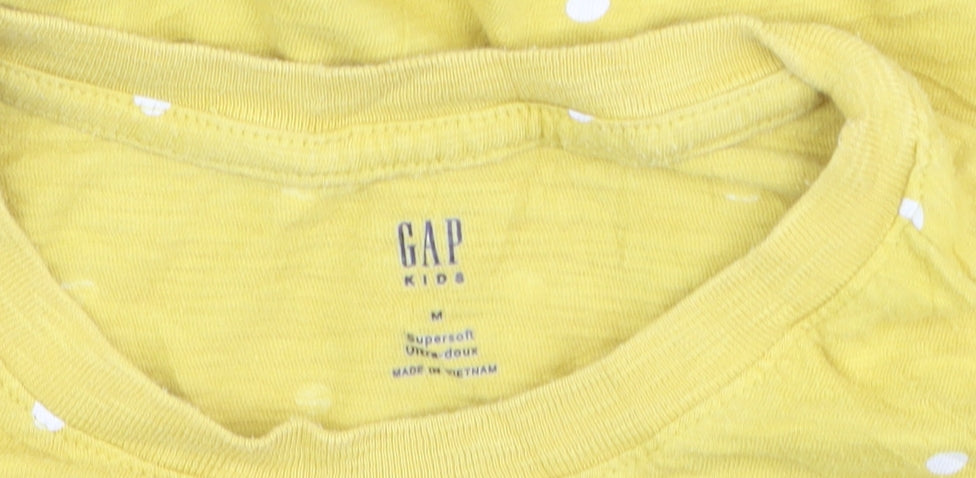 GAP Kids Girls Yellow Polka Dot Long Sleeve Cotton T-Shirt - Size M