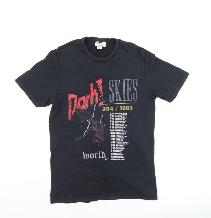 Topman Men's Black XS Graphic Rock Tour T-Shirt Retro Cotton