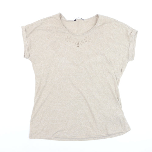 Marks and Spencer Womens Beige Embroidered T-Shirt UK 14