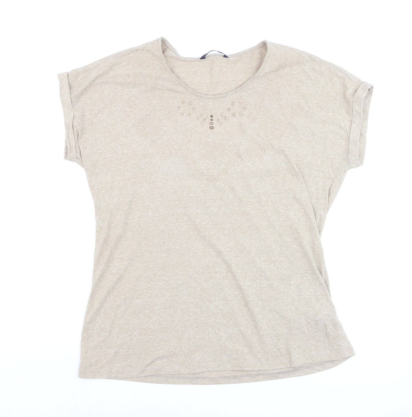 Marks and Spencer Womens Beige Embroidered T-Shirt UK 14
