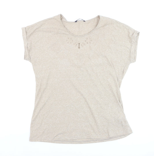 Marks and Spencer Womens Beige Embroidered T-Shirt UK 14