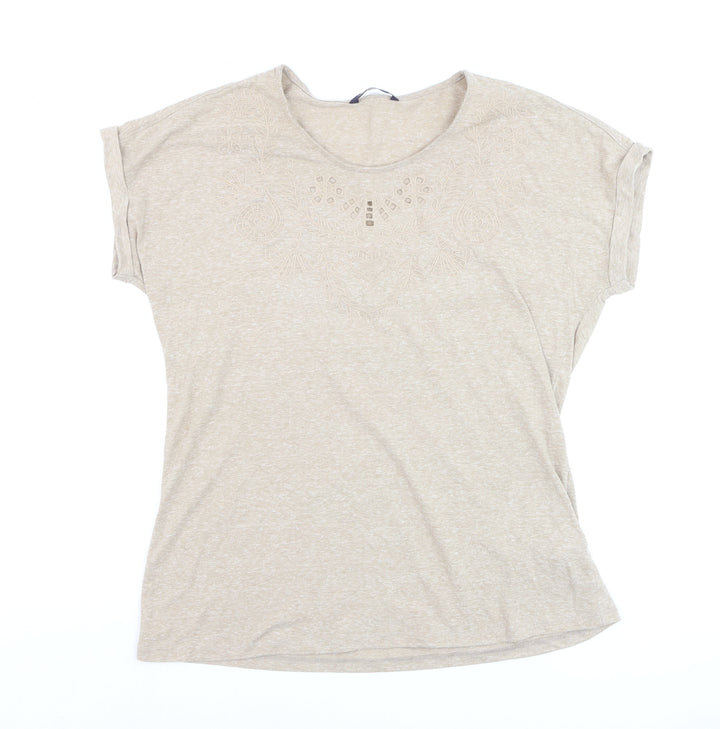 Marks and Spencer Womens Beige Embroidered T-Shirt UK 14