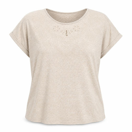 Marks and Spencer Womens Beige Embroidered T-Shirt UK 14