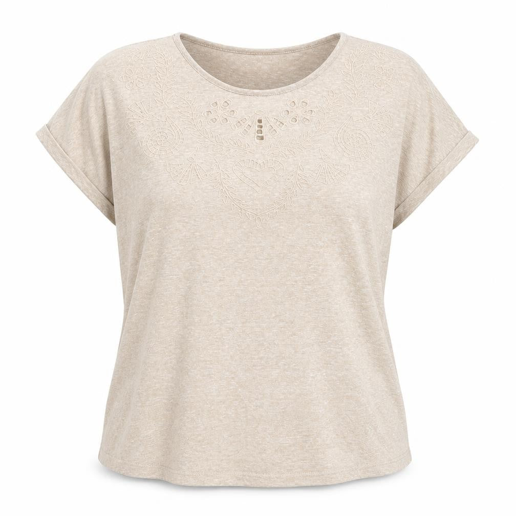 Marks and Spencer Womens Beige Embroidered T-Shirt UK 14