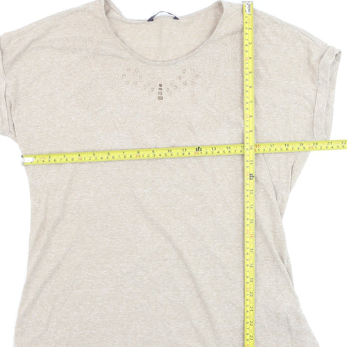 Marks and Spencer Womens Beige Embroidered T-Shirt UK 14
