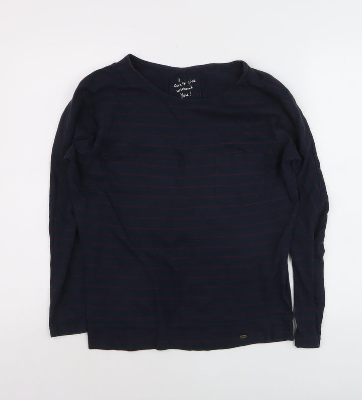 O'Neill Women's Blue Striped Long Sleeve Cotton T-Shirt XS