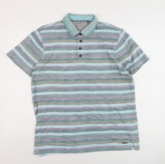 RJR John Rocha Men's Blue Striped Cotton Polo Shirt Medium
