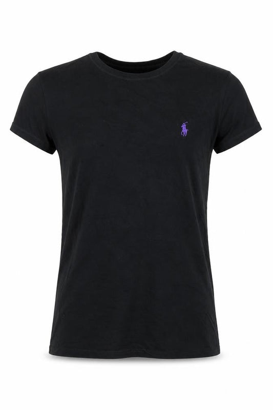 Front view of Ralph Lauren Men Black M Slim Fit Embroidered Logo Cotton T-Shirt