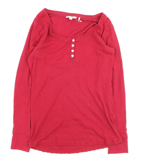 FatFace Women’s Red Long Sleeve Button Scoop Neck Cotton T-Shirt UK 10