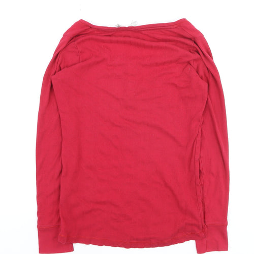 FatFace Women’s Red Long Sleeve Button Scoop Neck Cotton T-Shirt UK 10