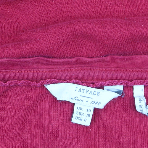 FatFace Women’s Red Long Sleeve Button Scoop Neck Cotton T-Shirt UK 10