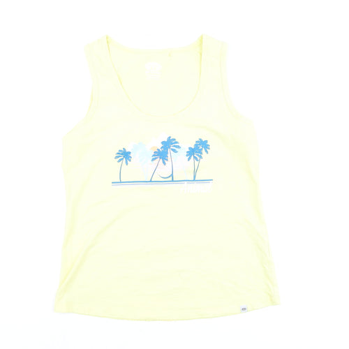 Animal Womens Yellow Cotton Tank Top L Beach Print Summer Casual