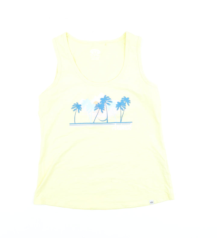 Animal Womens Yellow Cotton Tank Top L Beach Print Summer Casual