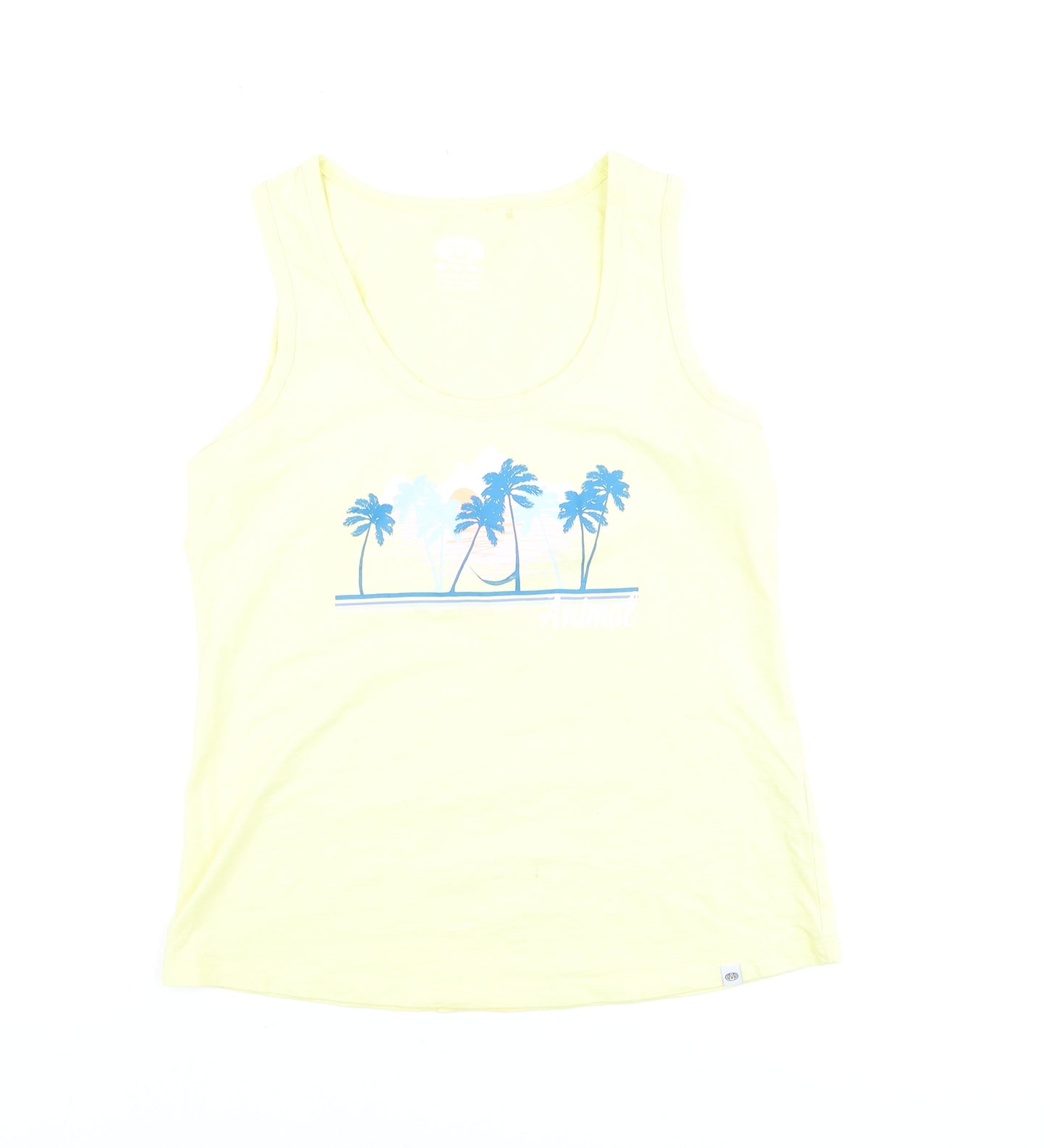 Animal Womens Yellow Cotton Tank Top L Beach Print Summer Casual