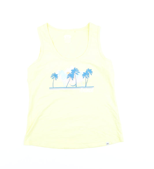 Animal Womens Yellow Cotton Tank Top L Beach Print Summer Casual