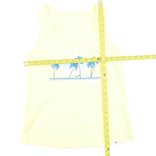 Animal Womens Yellow Cotton Tank Top L Beach Print Summer Casual