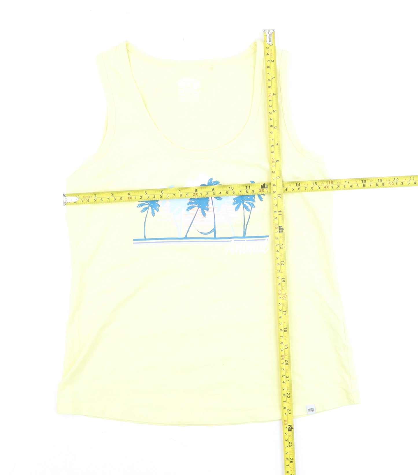 Animal Womens Yellow Cotton Tank Top L Beach Print Summer Casual