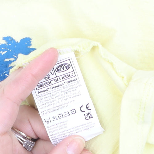 Animal Womens Yellow Cotton Tank Top L Beach Print Summer Casual