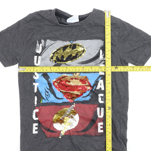 Next Boys Grey Justice League Sequin T-Shirt 6 Years Short Sleeve Cotton Blend