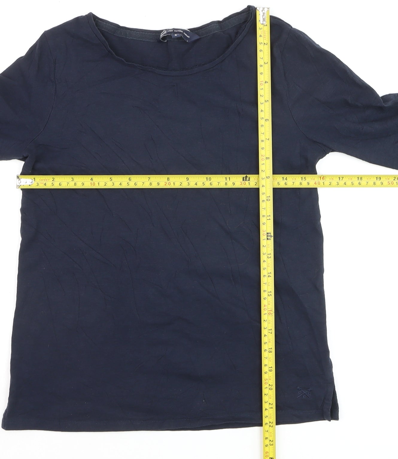 Crew Clothing Women’s Blue Cotton Boat Neck 3/4 Sleeve T-Shirt Size 8