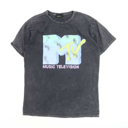 George Girls Black MTV Graphic T-Shirt 14-16 Years Acid Wash Cotton