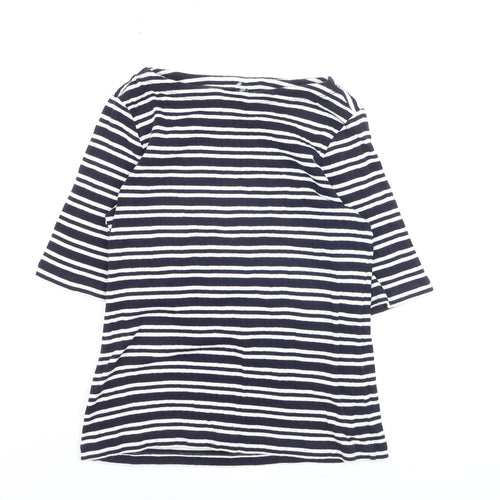 Uniqlo Women's Blue Striped Boat Neck 3/4 Sleeve Jersey T-Shirt L