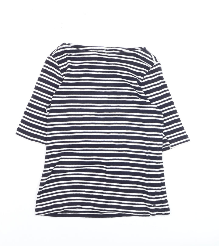 Uniqlo Women's Blue Striped Boat Neck 3/4 Sleeve Jersey T-Shirt L