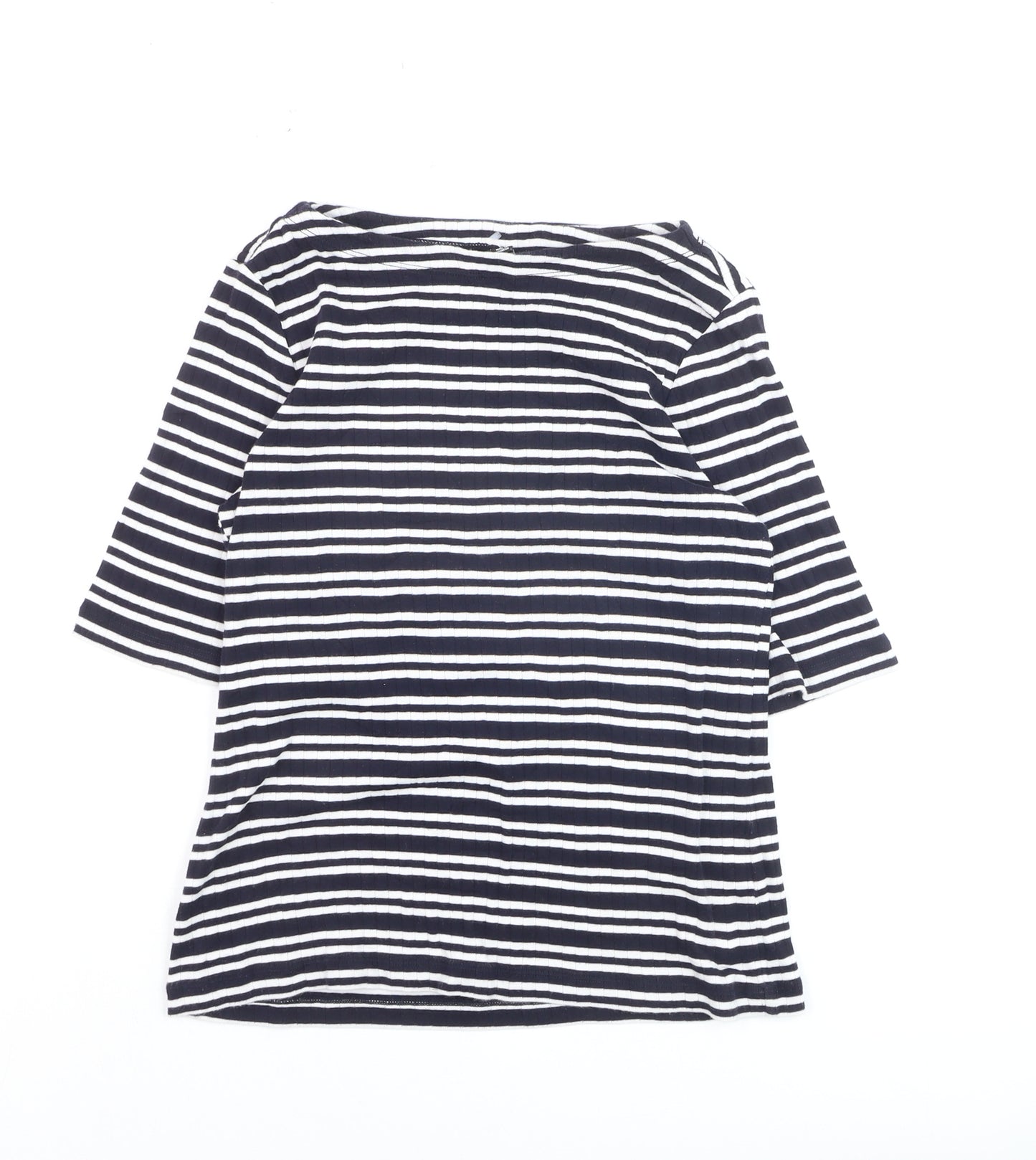 Uniqlo Women's Blue Striped Boat Neck 3/4 Sleeve Jersey T-Shirt L