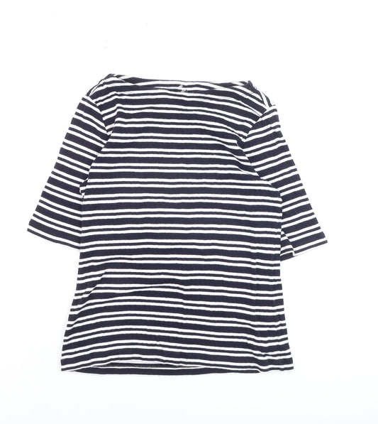 Uniqlo Women's Blue Striped Boat Neck 3/4 Sleeve Jersey T-Shirt L