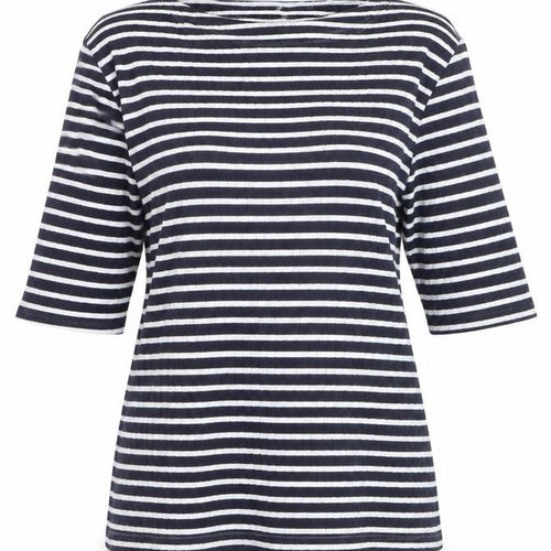 Uniqlo Women's Blue Striped Boat Neck 3/4 Sleeve Jersey T-Shirt L