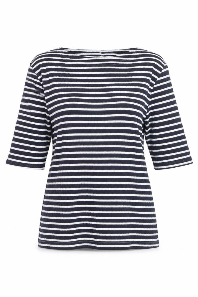 Uniqlo Women's Blue Striped Boat Neck 3/4 Sleeve Jersey T-Shirt L