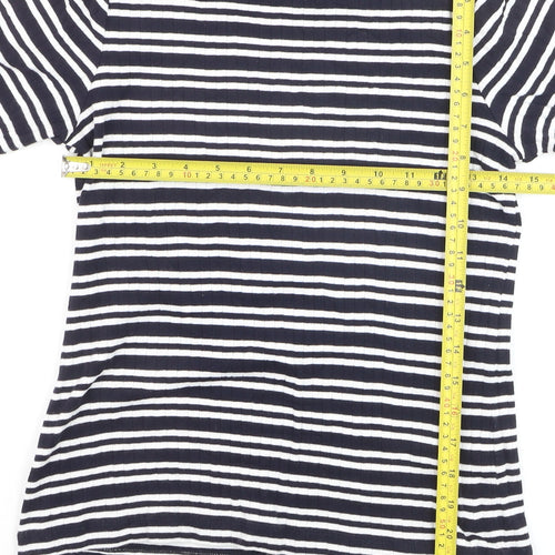 Uniqlo Women's Blue Striped Boat Neck 3/4 Sleeve Jersey T-Shirt L