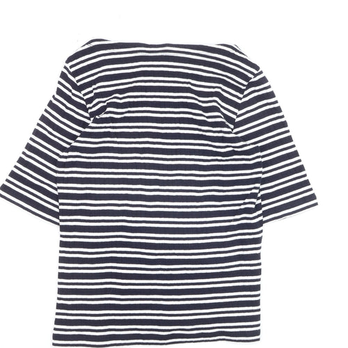Uniqlo Women's Blue Striped Boat Neck 3/4 Sleeve Jersey T-Shirt L