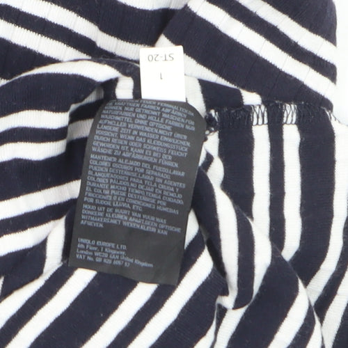 Uniqlo Women's Blue Striped Boat Neck 3/4 Sleeve Jersey T-Shirt L