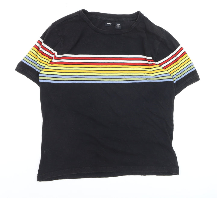 BDG Men’s Black Striped Retro Crew Neck Cotton T-Shirt Size M