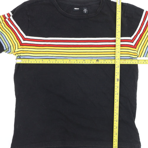 BDG Men’s Black Striped Retro Crew Neck Cotton T-Shirt Size M