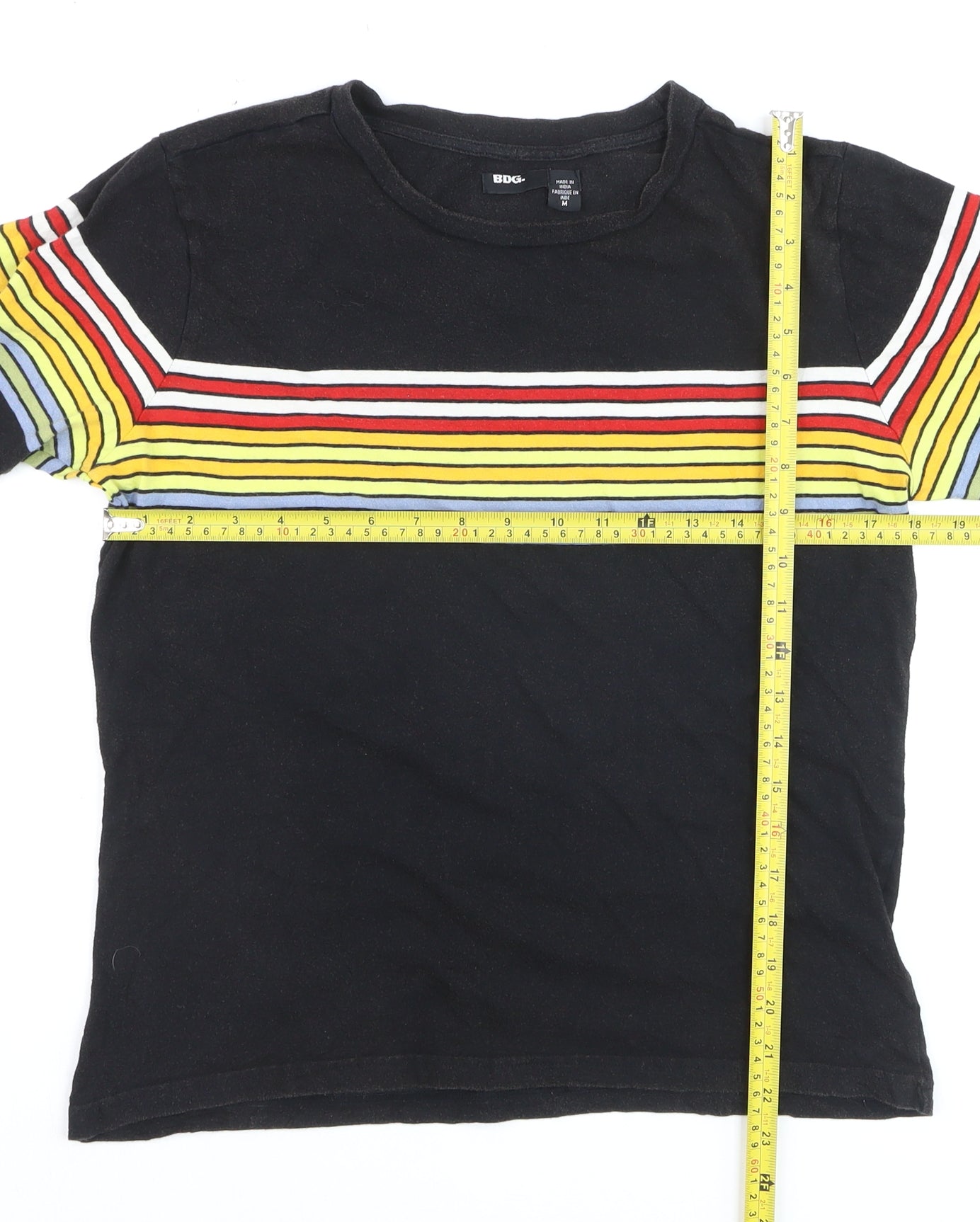 BDG Men’s Black Striped Retro Crew Neck Cotton T-Shirt Size M