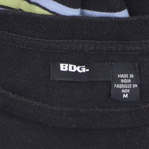 BDG Men’s Black Striped Retro Crew Neck Cotton T-Shirt Size M