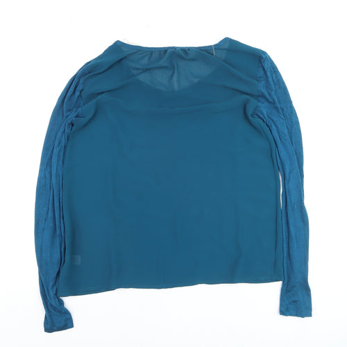 Chico's Women's Blue Long Sleeve Chiffon Panel Blouse Size S