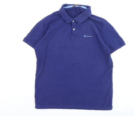 Ben Sherman Men's Blue Cotton Polo Shirt Size L Regular Fit
