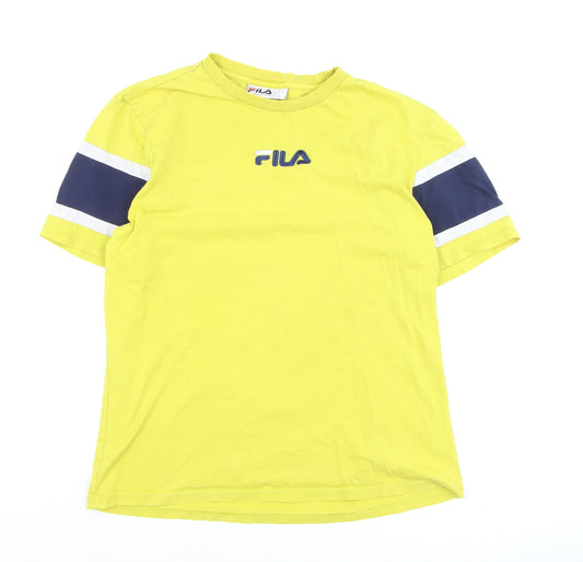 FILA Men’s Yellow Colourblock Crew Neck Cotton T-Shirt Size L