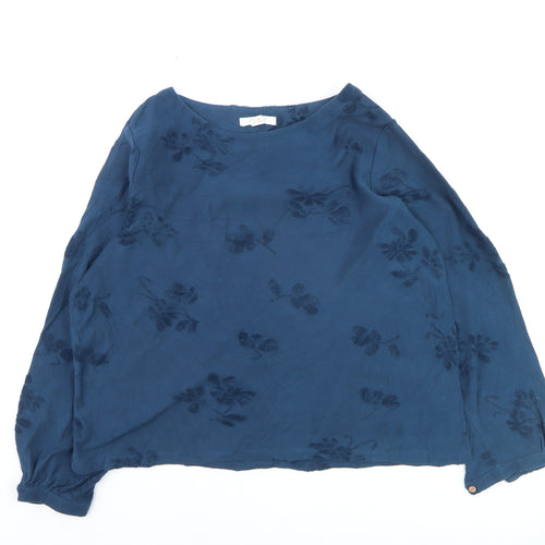 White Stuff Women’s Blue Floral Cotton Long Sleeve Blouse UK 12