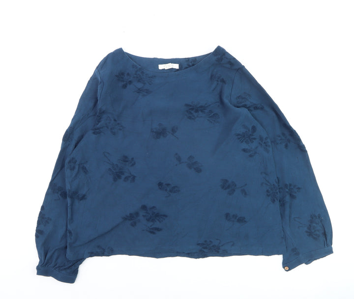 White Stuff Women’s Blue Floral Cotton Long Sleeve Blouse UK 12