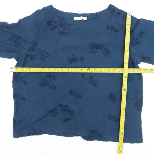 White Stuff Women’s Blue Floral Cotton Long Sleeve Blouse UK 12