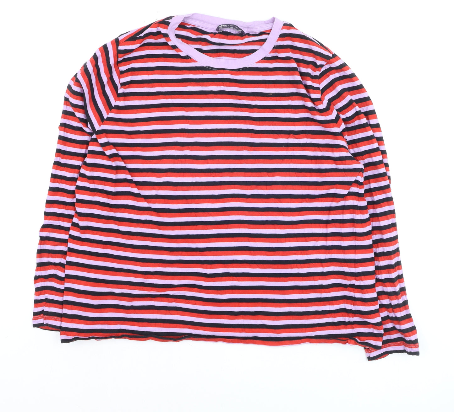 Marks and Spencer Women’s Multicoloured Striped Long Sleeve Cotton T-Shirt Size 16