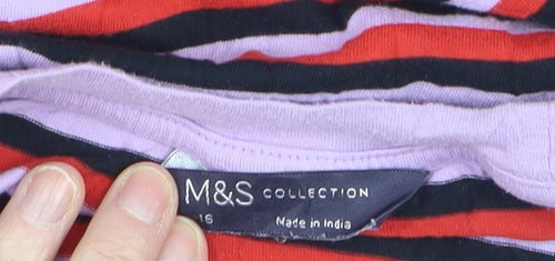 Marks and Spencer Women’s Multicoloured Striped Long Sleeve Cotton T-Shirt Size 16