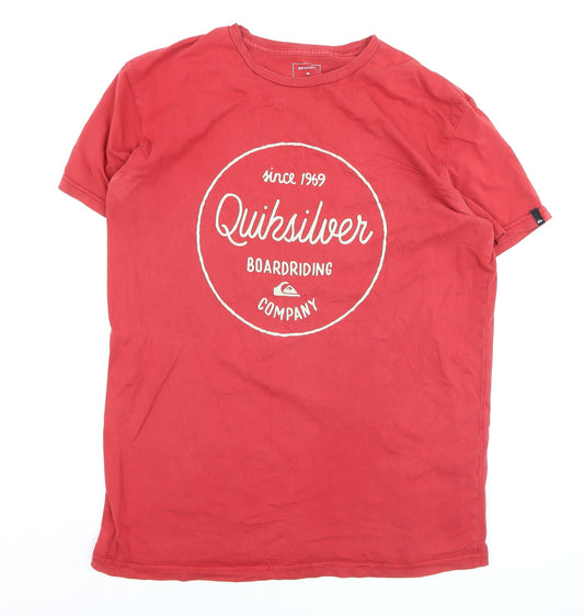 Quiksilver Men's Red Crew Neck Graphic Surf T-Shirt L Regular Fit